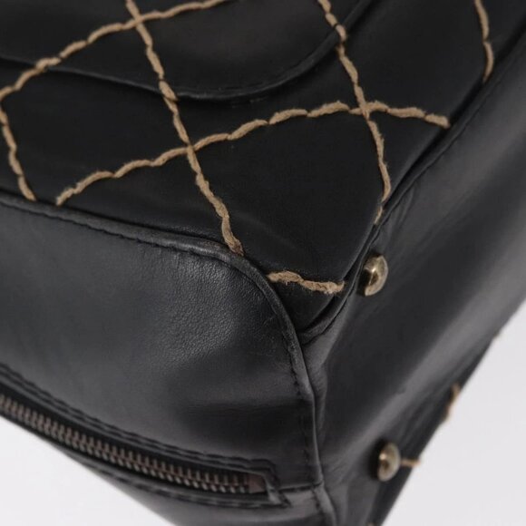 CHANEL Wild stitch Hand Bag Lamb Skin Black CC Auth BA8410 - Picture 4 of 16